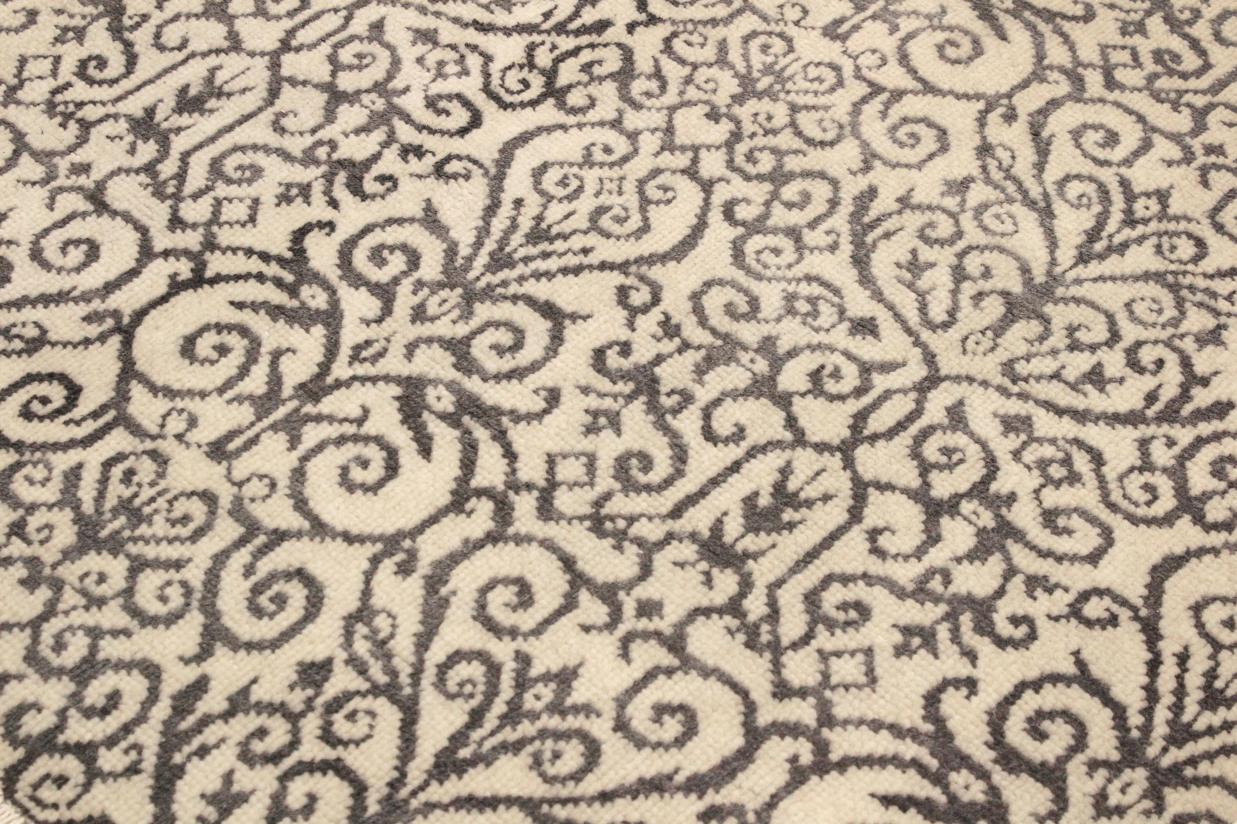 handmade Transitional Cryena Ivory Gray Hand Knotted RECTANGLE WOOL&SILK area rug 5' x 7'