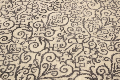 handmade Transitional Cryena Ivory Gray Hand Knotted RECTANGLE WOOL&SILK area rug 5' x 7'