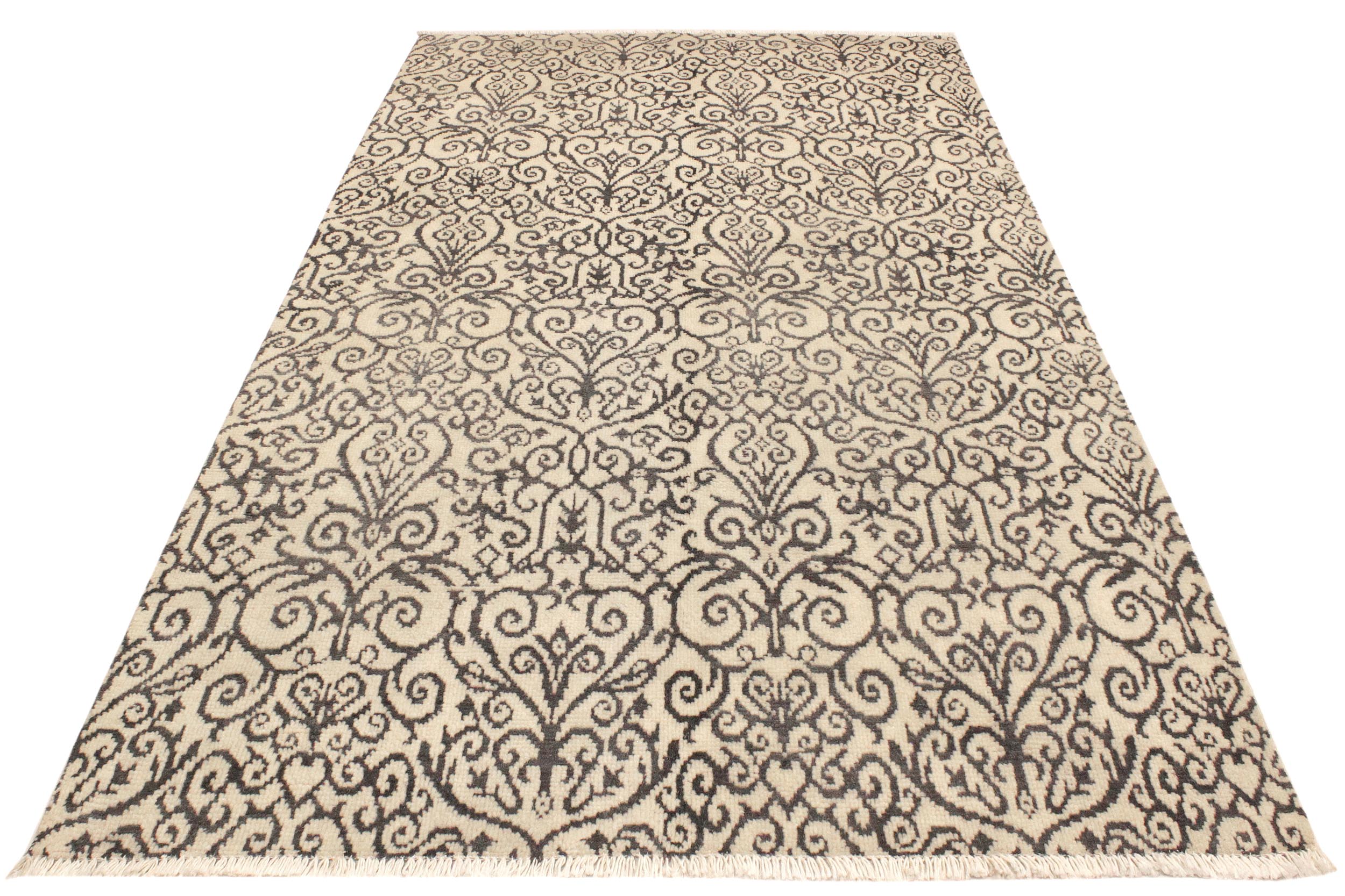 handmade Transitional Cryena Ivory Gray Hand Knotted RECTANGLE WOOL&SILK area rug 5' x 7'