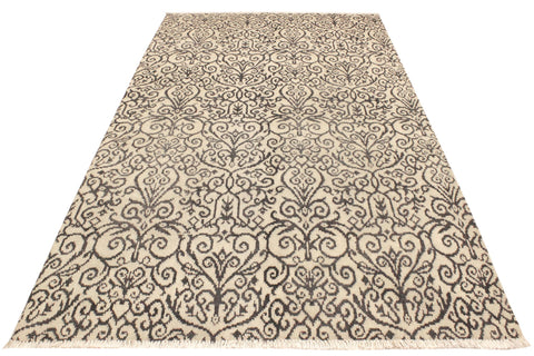 handmade Transitional Cryena Ivory Gray Hand Knotted RECTANGLE WOOL&SILK area rug 5' x 7'