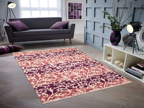 handmade Modern Niamh Purple Lt.red Hand Knotted RECTANGLE WOOL&SILK area rug 5x7