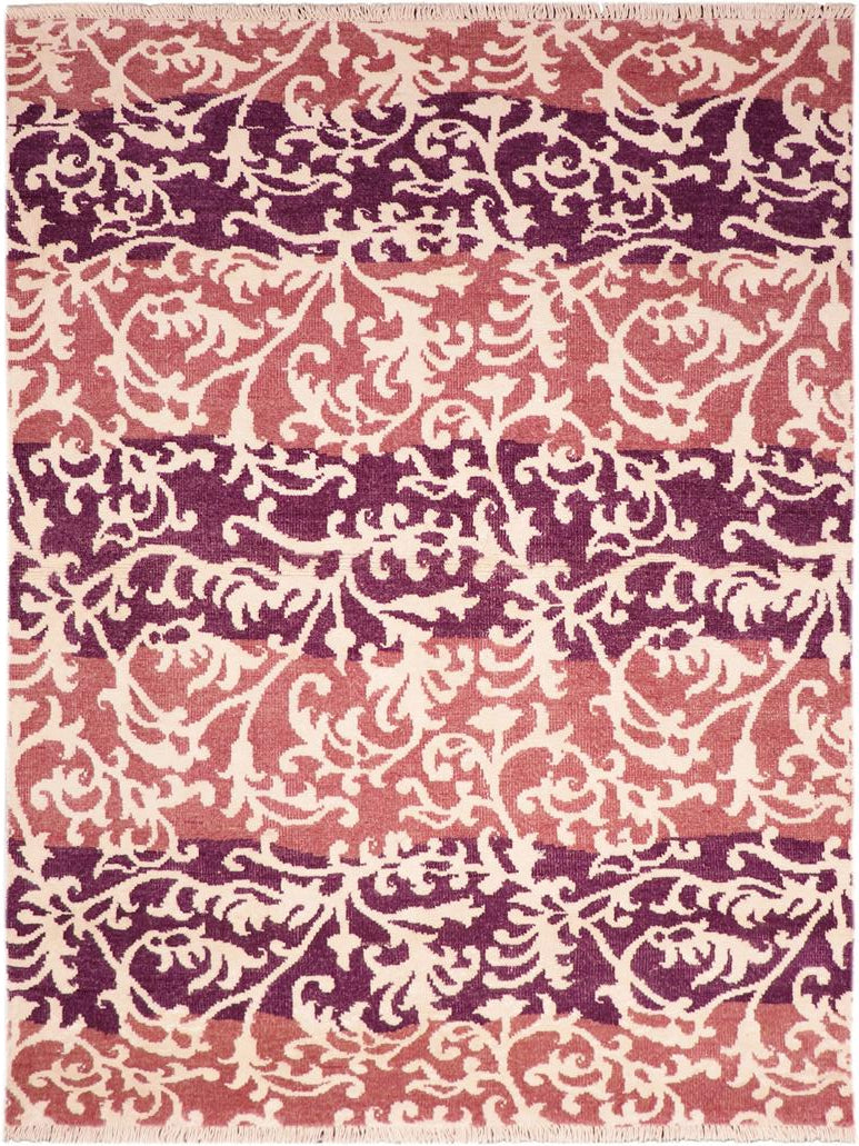 handmade Modern Niamh Purple Lt.red Hand Knotted RECTANGLE WOOL&SILK area rug 5x7