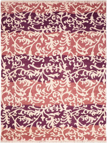 handmade Modern Niamh Purple Lt.red Hand Knotted RECTANGLE WOOL&SILK area rug 5x7