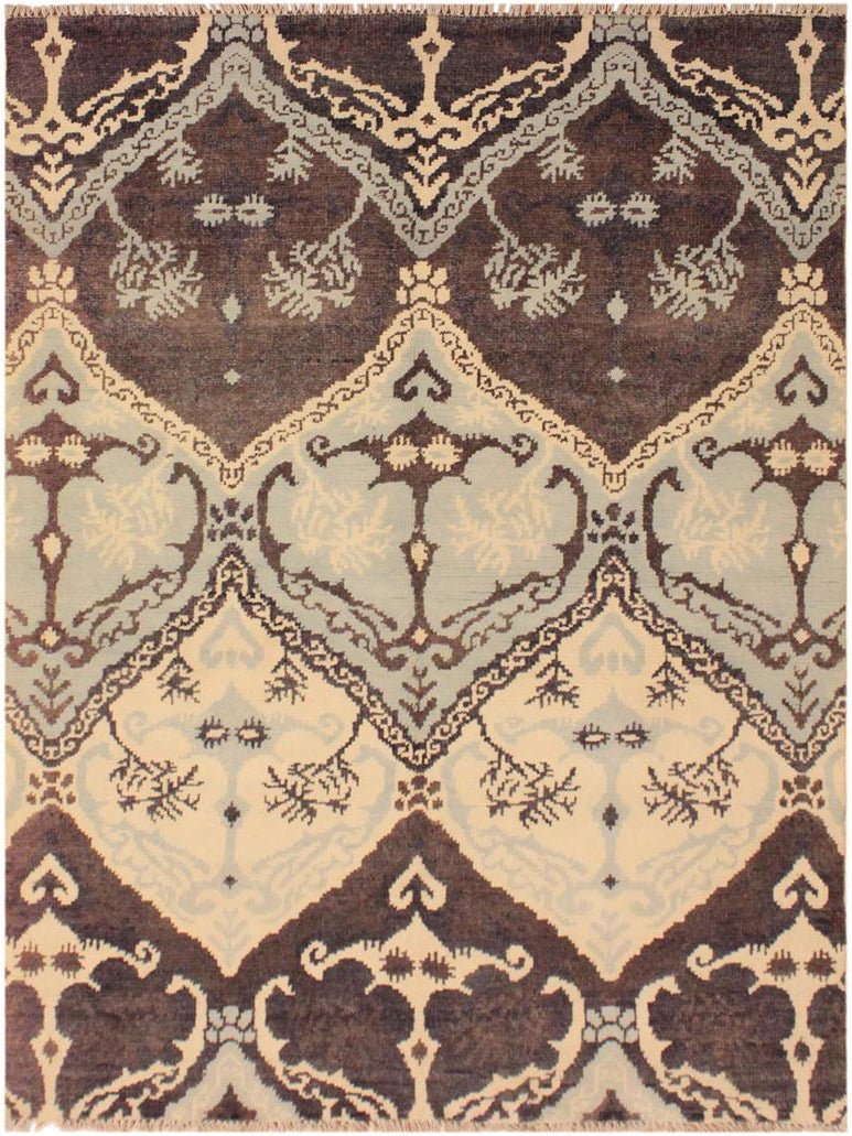 handmade Modern Nabila Brown Ivory Hand Knotted RECTANGLE WOOL&SILK area rug 4x6