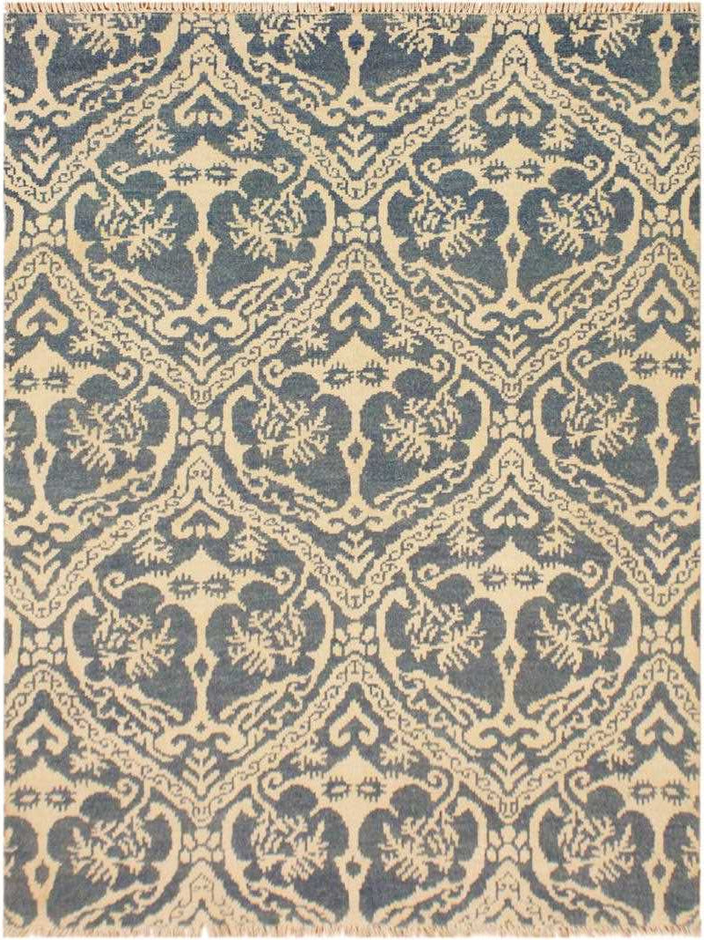handmade Modern Nabila Blue Ivory Hand Knotted RECTANGLE WOOL&SILK area rug 4x6