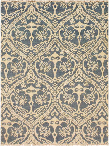 handmade Modern Nabila Blue Ivory Hand Knotted RECTANGLE WOOL&SILK area rug 4x6
