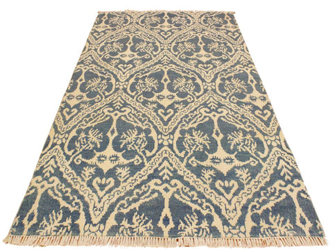 handmade Modern Nabila Blue Ivory Hand Knotted RECTANGLE WOOL&SILK area rug 4x6