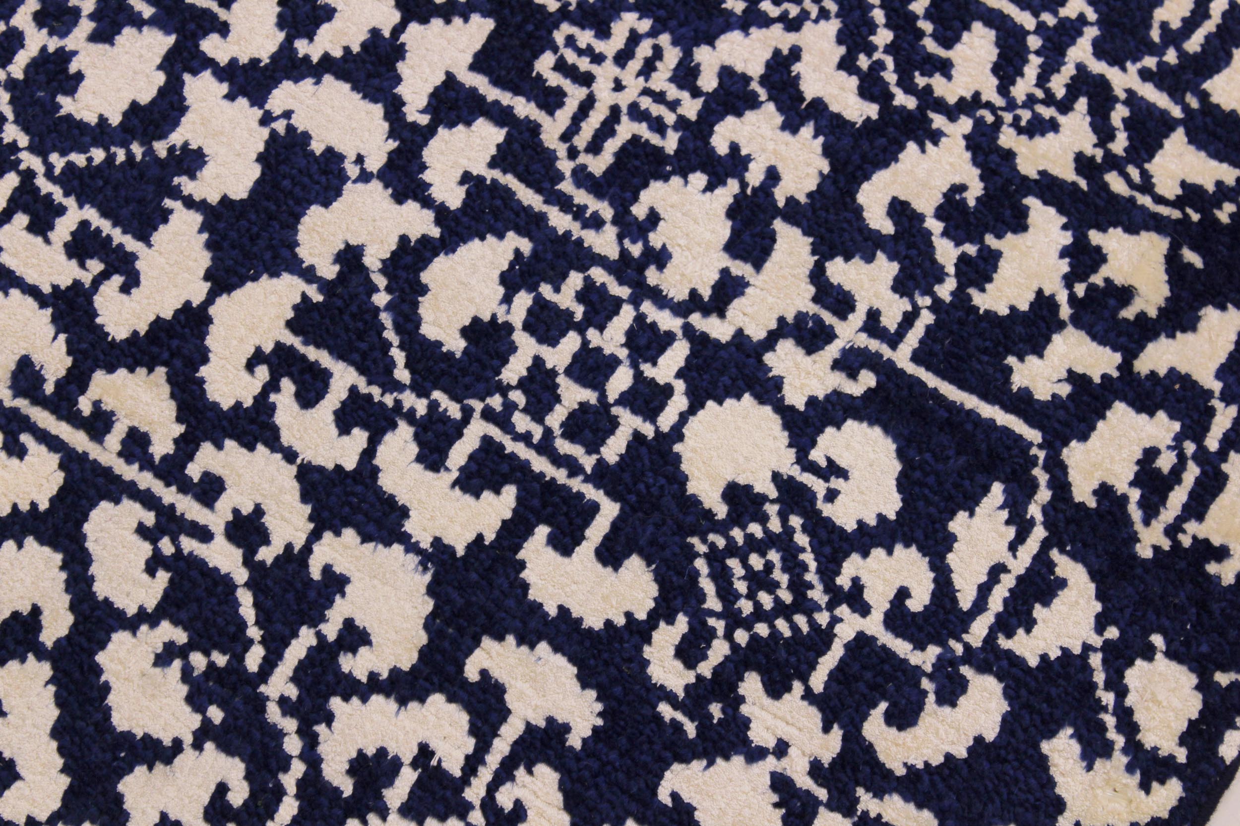 handmade Modern Kafkaz Blue Ivory Hand Knotted RUNNER WOOL&SILK area rug 2' x 8'
