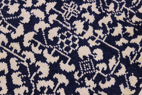 handmade Modern Kafkaz Blue Ivory Hand Knotted RUNNER WOOL&SILK area rug 2' x 8'
