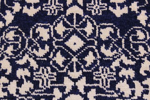 handmade Modern Kafkaz Blue Ivory Hand Knotted RUNNER WOOL&SILK area rug 2' x 8'
