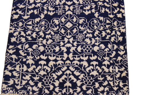 handmade Modern Kafkaz Blue Ivory Hand Knotted RUNNER WOOL&SILK area rug 2' x 8'
