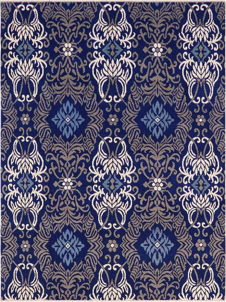 handmade Modern Elisora Blue Gray Hand Knotted RECTANGLE WOOL&VISCOU area rug 8x10