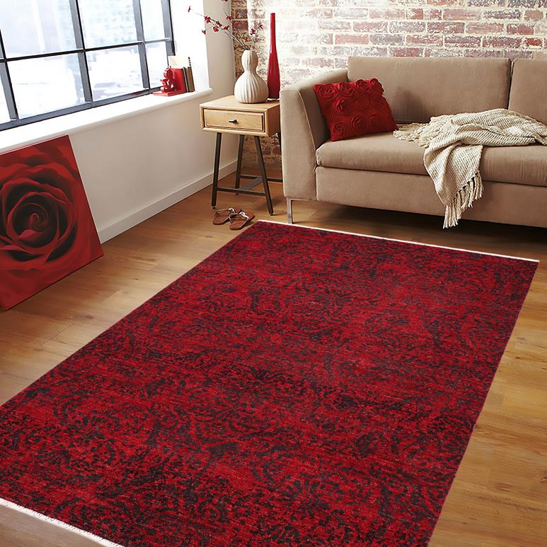 handmade Modern Kafkaz Red Charcoal Hand Knotted RECTANGLE 100% WOOL area rug 6X9