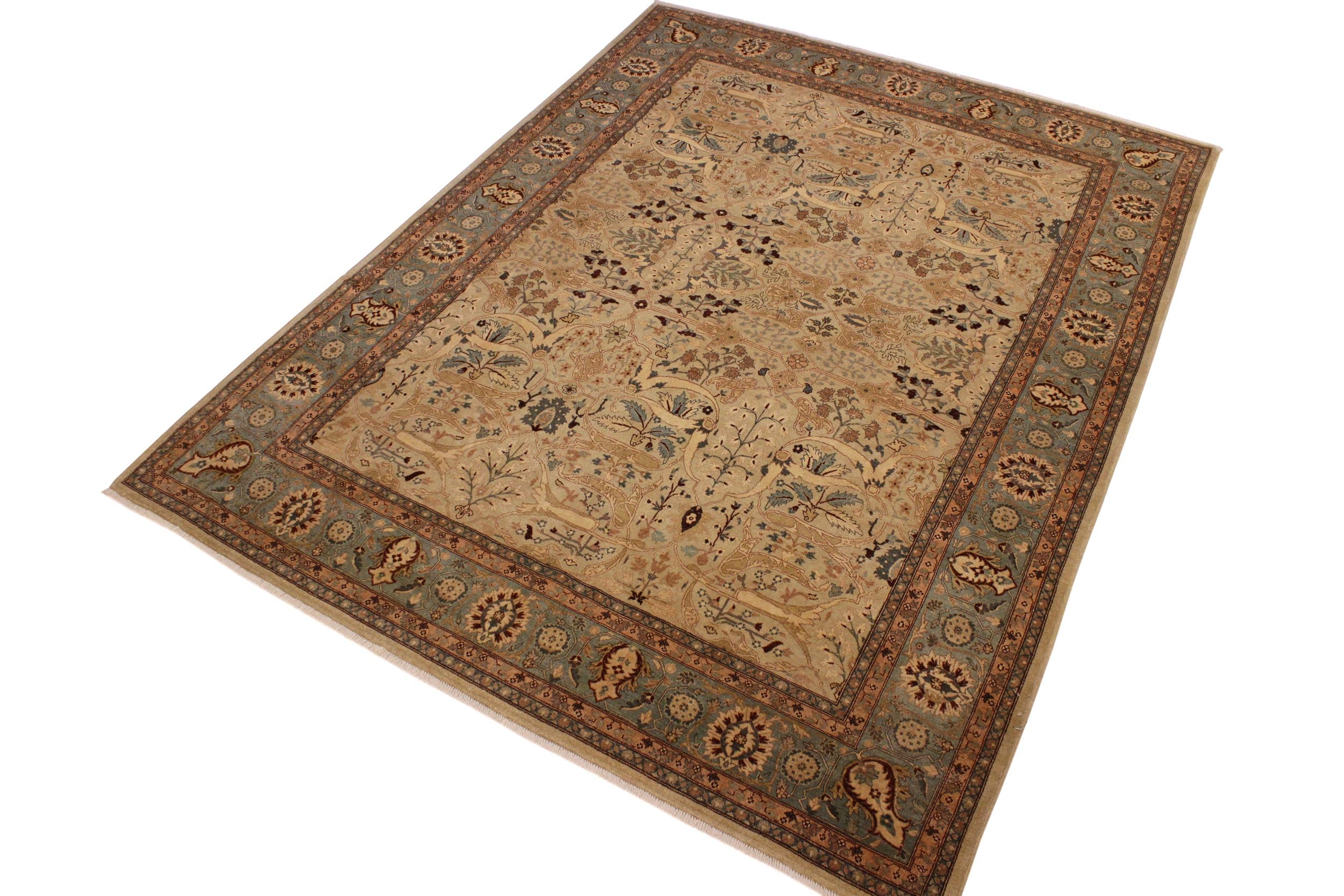 handmade Traditional  Lt. Tan Lt. Green Hand Knotted RECTANGLE 100% WOOL area rug 8' x 10'