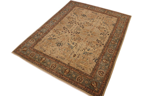 handmade Traditional  Lt. Tan Lt. Green Hand Knotted RECTANGLE 100% WOOL area rug 8' x 10'
