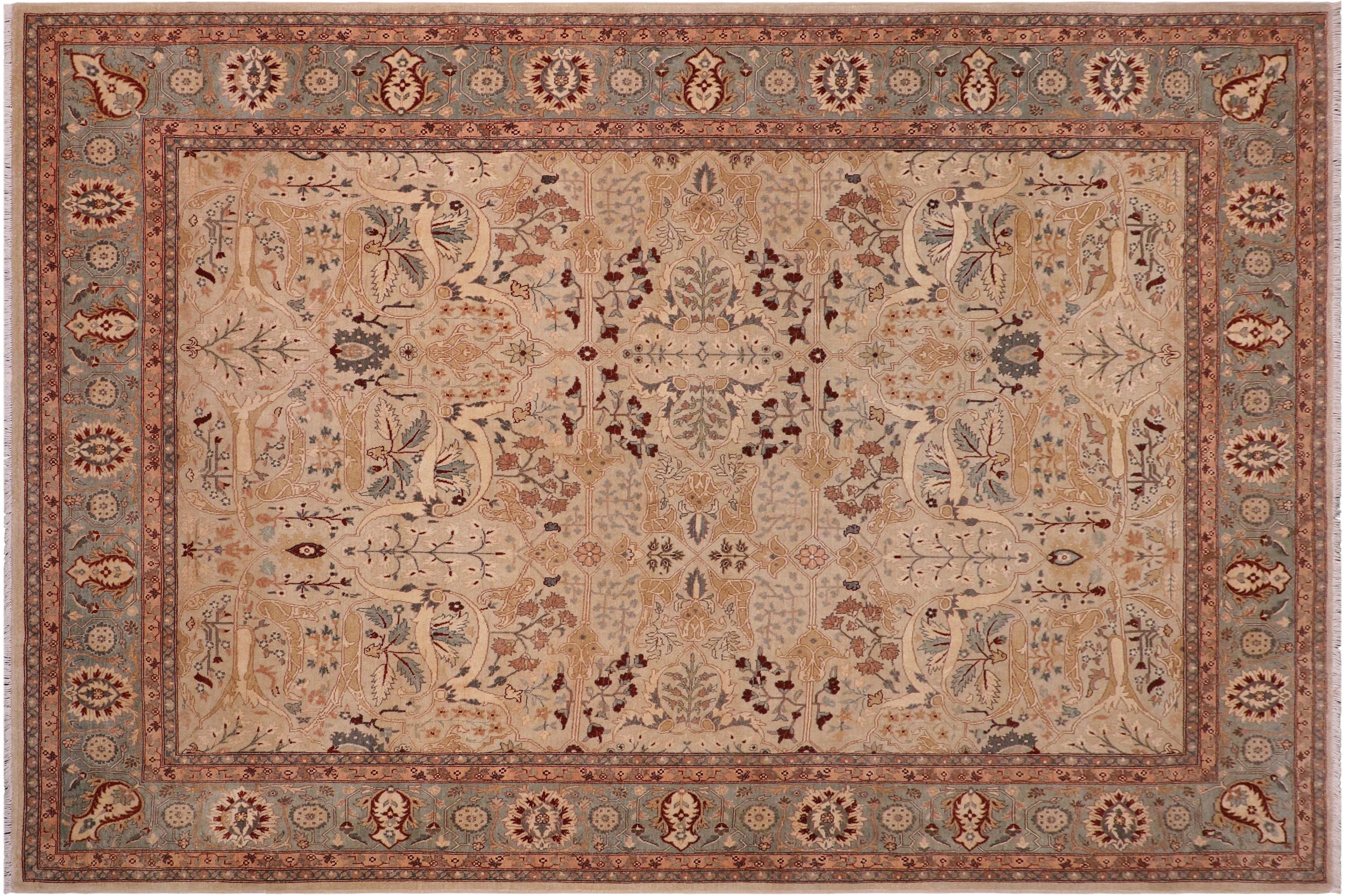 handmade Traditional  Lt. Tan Lt. Green Hand Knotted RECTANGLE 100% WOOL area rug 8' x 10'