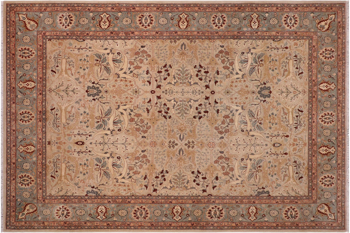 handmade Traditional  Lt. Tan Lt. Green Hand Knotted RECTANGLE 100% WOOL area rug 8' x 10'