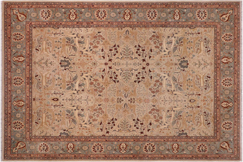 handmade Traditional  Lt. Tan Lt. Green Hand Knotted RECTANGLE 100% WOOL area rug 8' x 10'