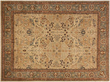 Turkish Knotted Istanbul Felicia Tan/ Green Wool Rug - 8'3'' x 10'11''
