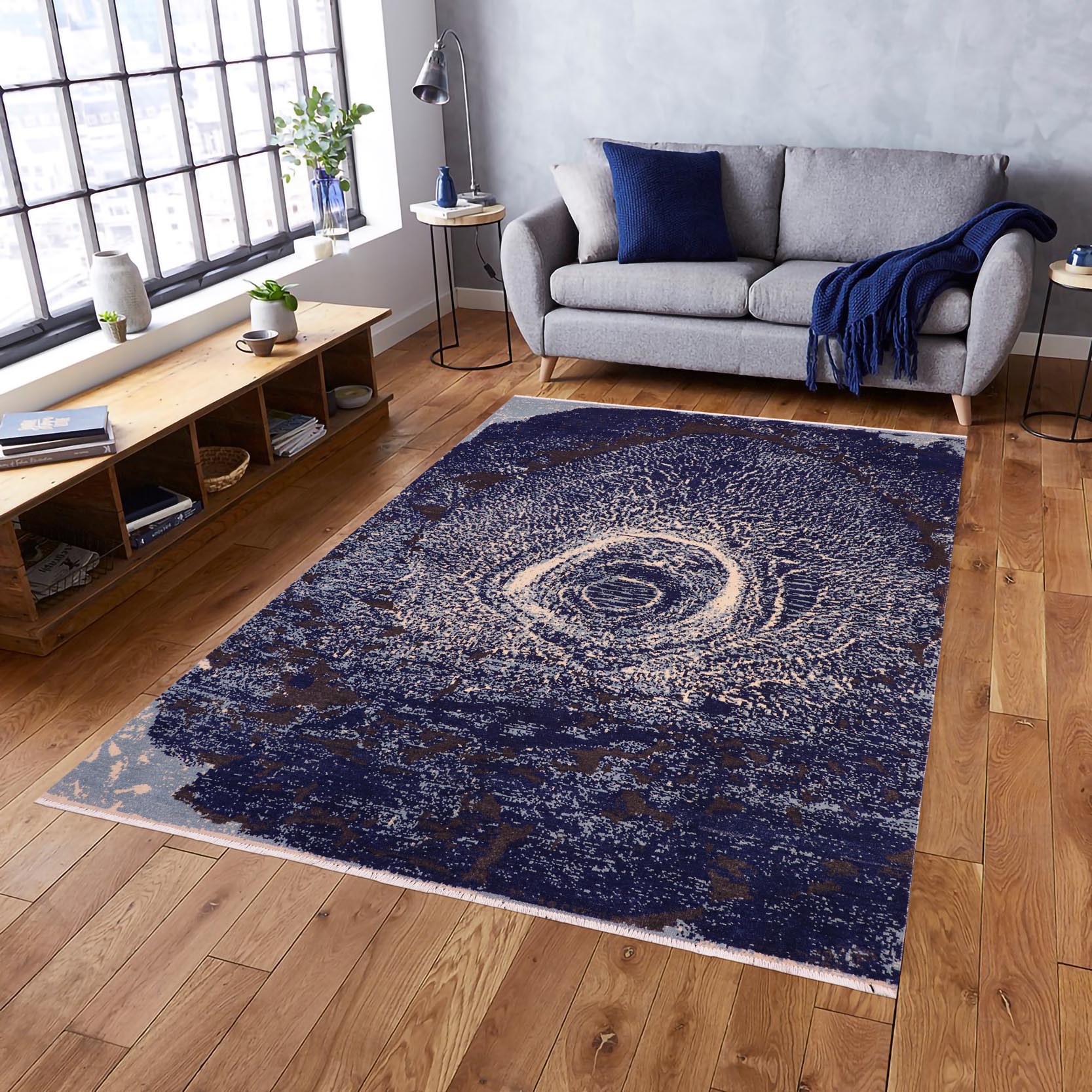 handmade Modern Abstract Blue Ivory Hand Knotted RECTANGLE 100% WOOL area rug 8' x 10'