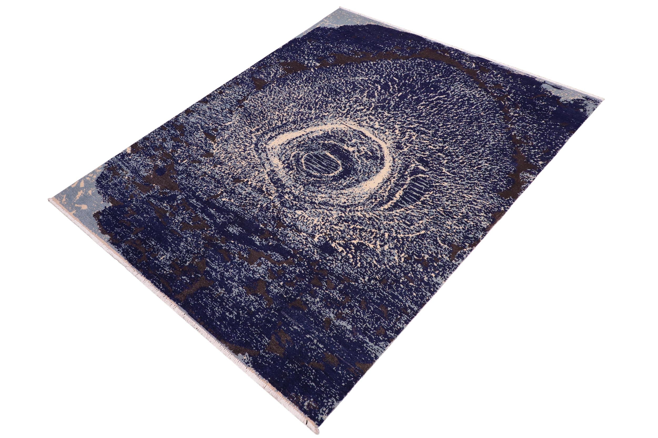 handmade Modern Abstract Blue Ivory Hand Knotted RECTANGLE 100% WOOL area rug 8' x 10'