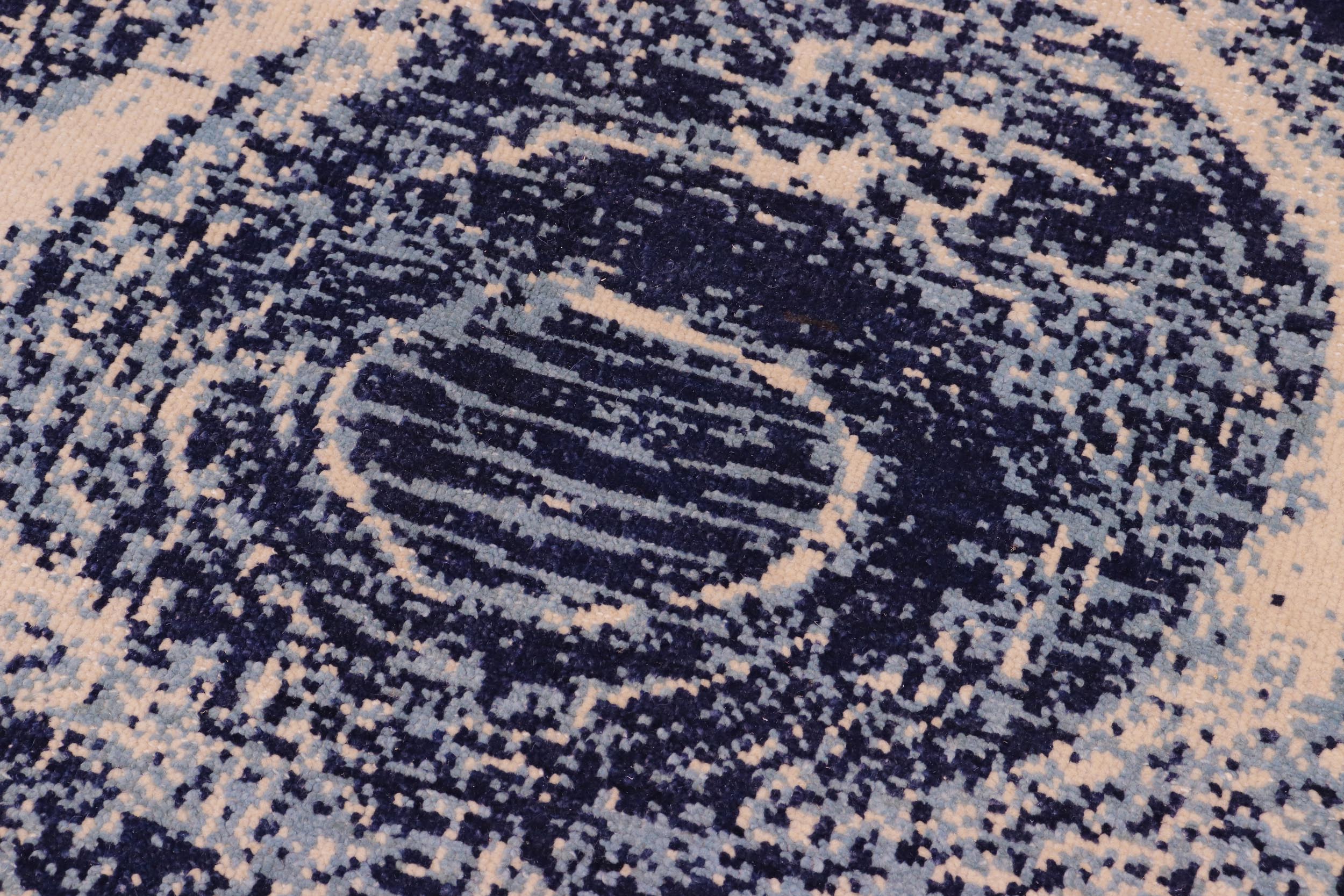 handmade Modern Abstract Blue Ivory Hand Knotted RECTANGLE 100% WOOL area rug 8' x 10'