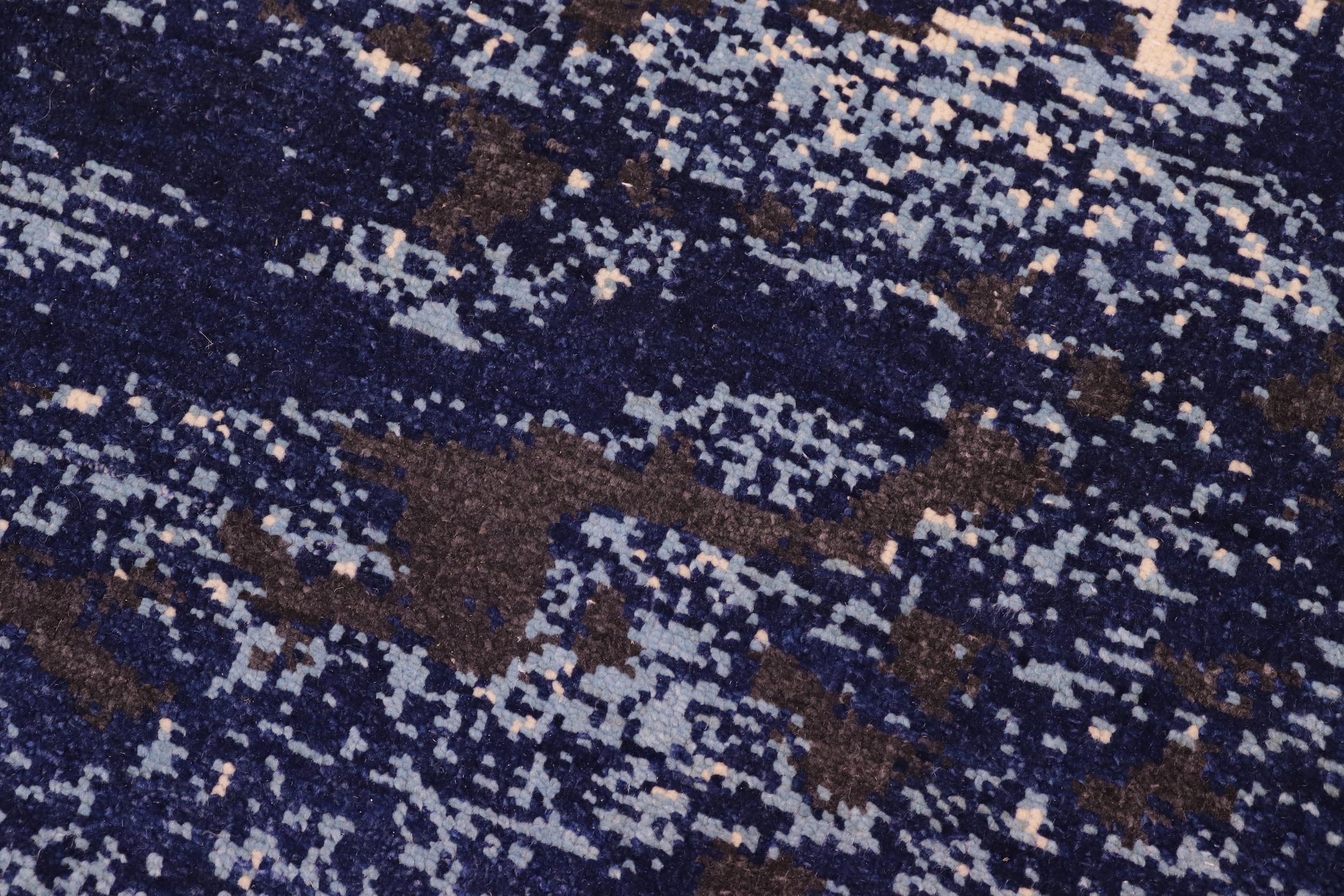 handmade Modern Abstract Blue Ivory Hand Knotted RECTANGLE 100% WOOL area rug 8' x 10'