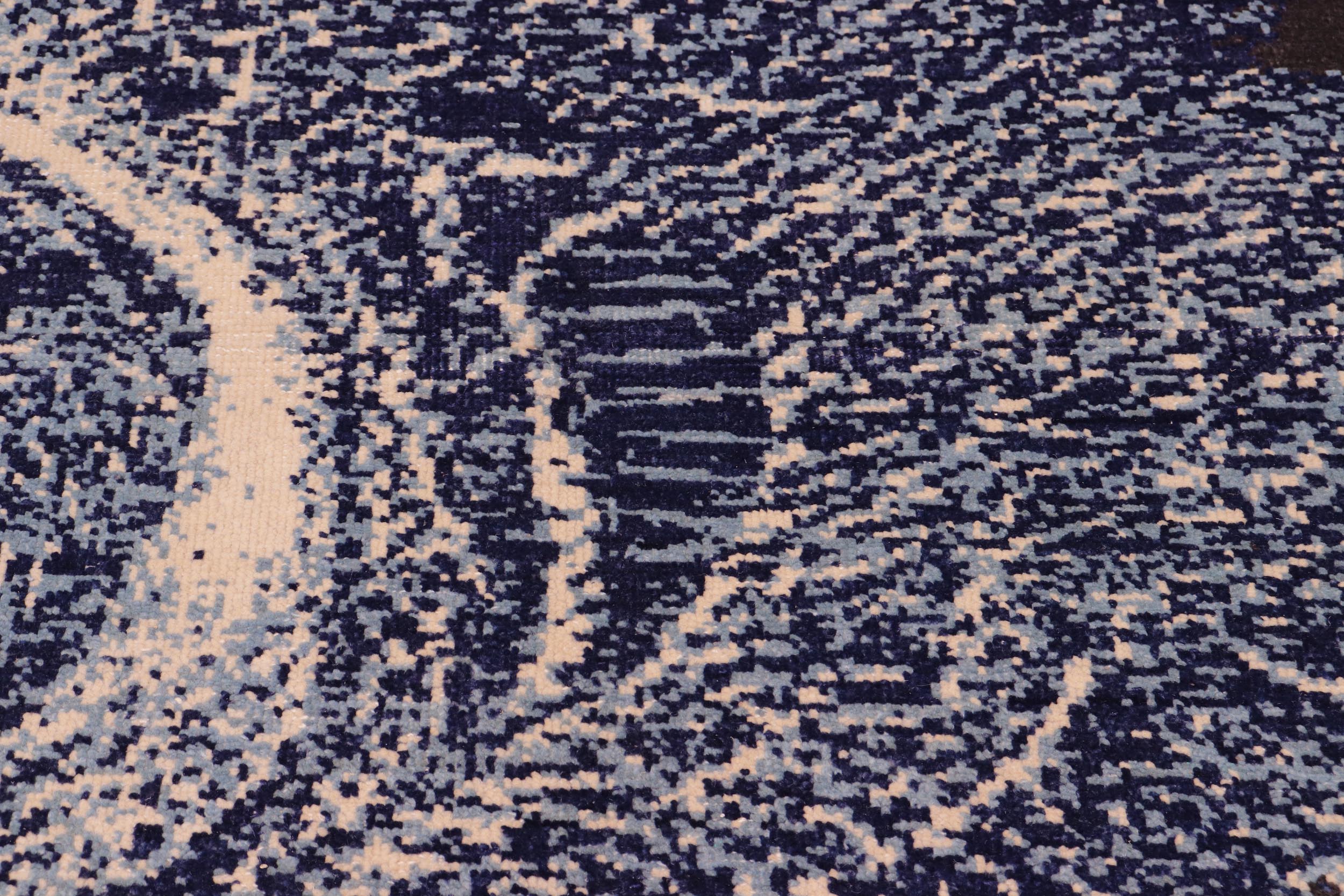 handmade Modern Abstract Blue Ivory Hand Knotted RECTANGLE 100% WOOL area rug 8' x 10'