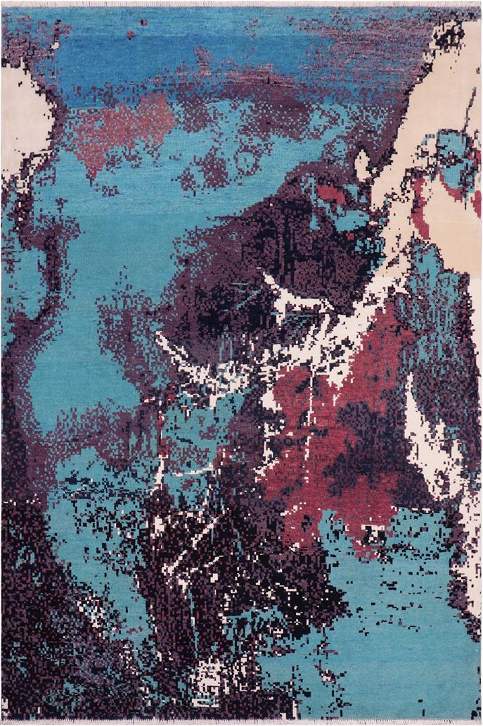 handmade Modern Abstract Lt. Blue Ivory Hand Knotted RECTANGLE WOOL&SILK area rug 8X10