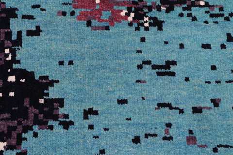 handmade Modern Abstract Lt. Blue Ivory Hand Knotted RECTANGLE WOOL&SILK area rug 8' x 10'