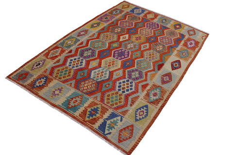 handmade Geometric Kilim Rust Beige Hand-Woven RECTANGLE 100% WOOL area rug 8 x 10