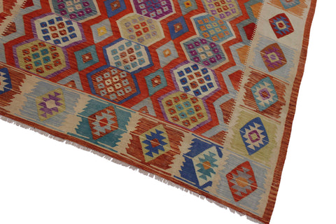 handmade Geometric Kilim Rust Beige Hand-Woven RECTANGLE 100% WOOL area rug 8 x 10