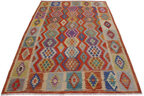 handmade Geometric Kilim Rust Beige Hand-Woven RECTANGLE 100% WOOL area rug 8 x 10