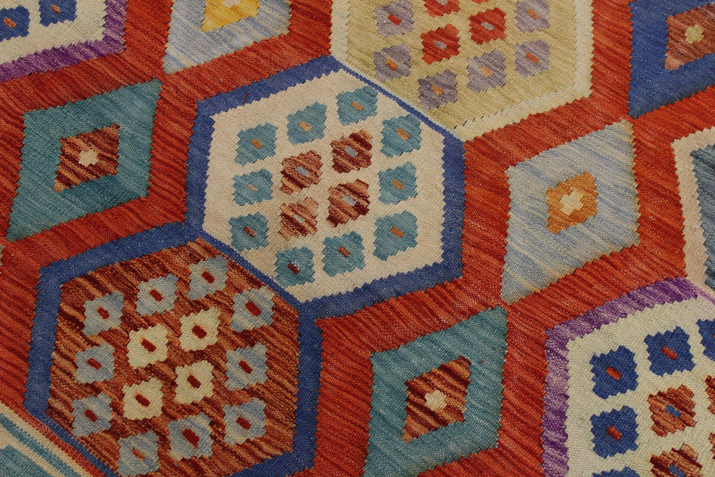 handmade Geometric Kilim Rust Beige Hand-Woven RECTANGLE 100% WOOL area rug 8 x 10