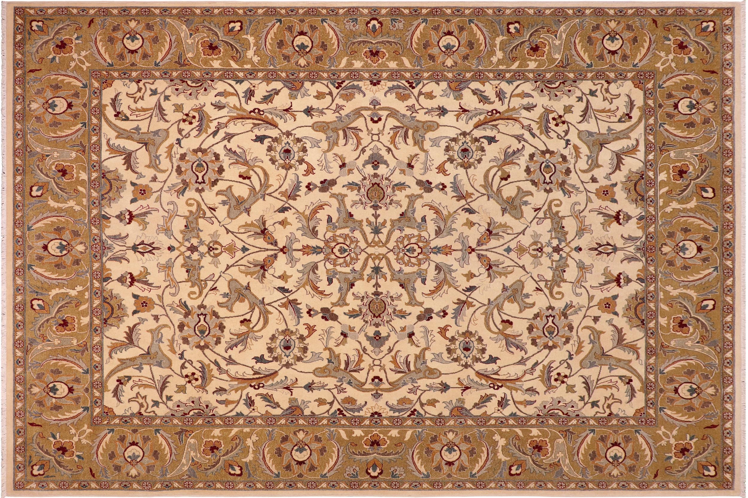 handmade Traditional  Ivory Lt. Green Hand Knotted RECTANGLE 100% WOOL area rug 8' x 10'
