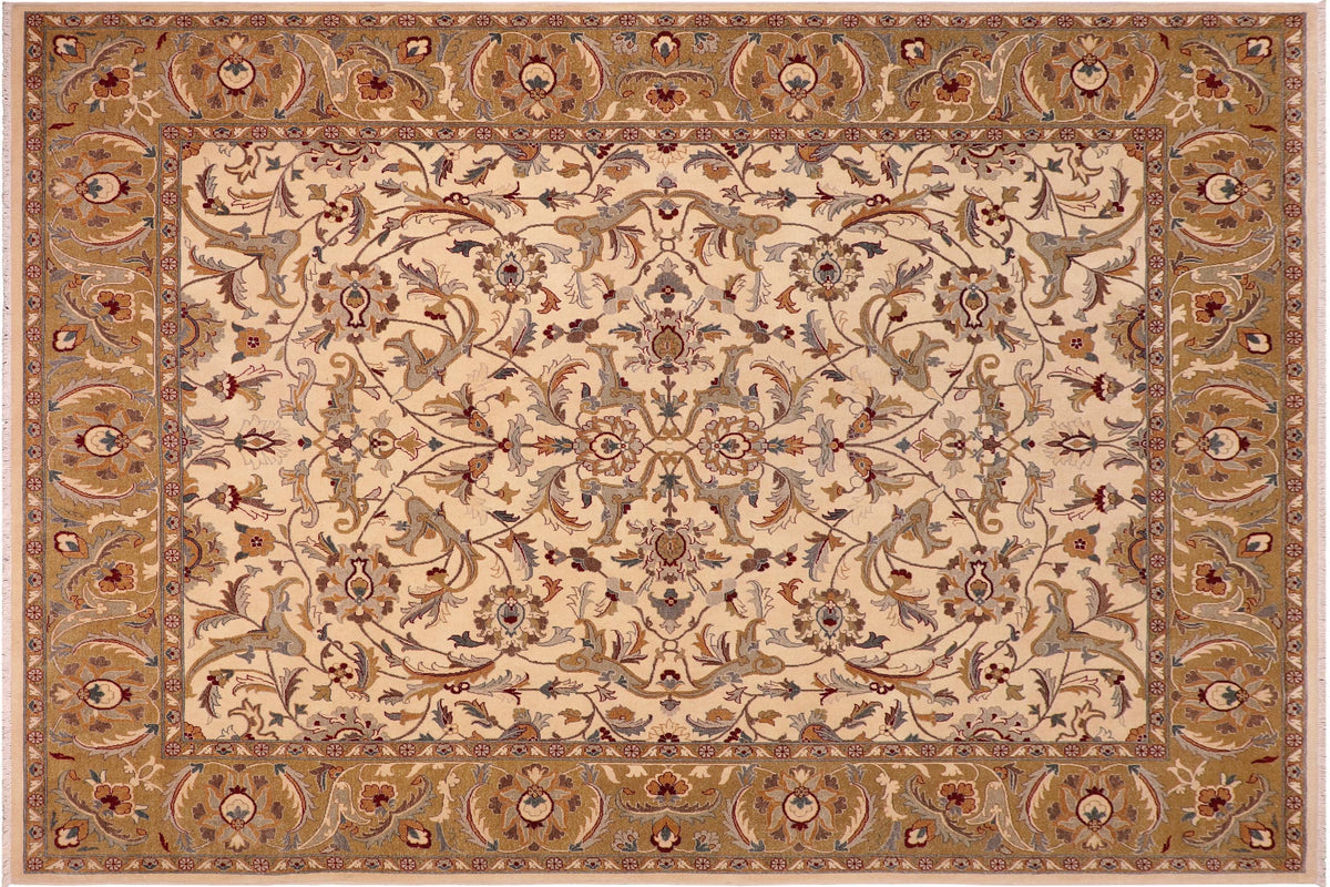 handmade Traditional  Ivory Lt. Green Hand Knotted RECTANGLE 100% WOOL area rug 8' x 10'