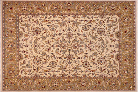 handmade Traditional  Ivory Lt. Green Hand Knotted RECTANGLE 100% WOOL area rug 8' x 10'