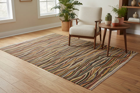 handmade Modern Kilim Beige Blue Hand-Woven RECTANGLE 100% WOOL area rug 6x8