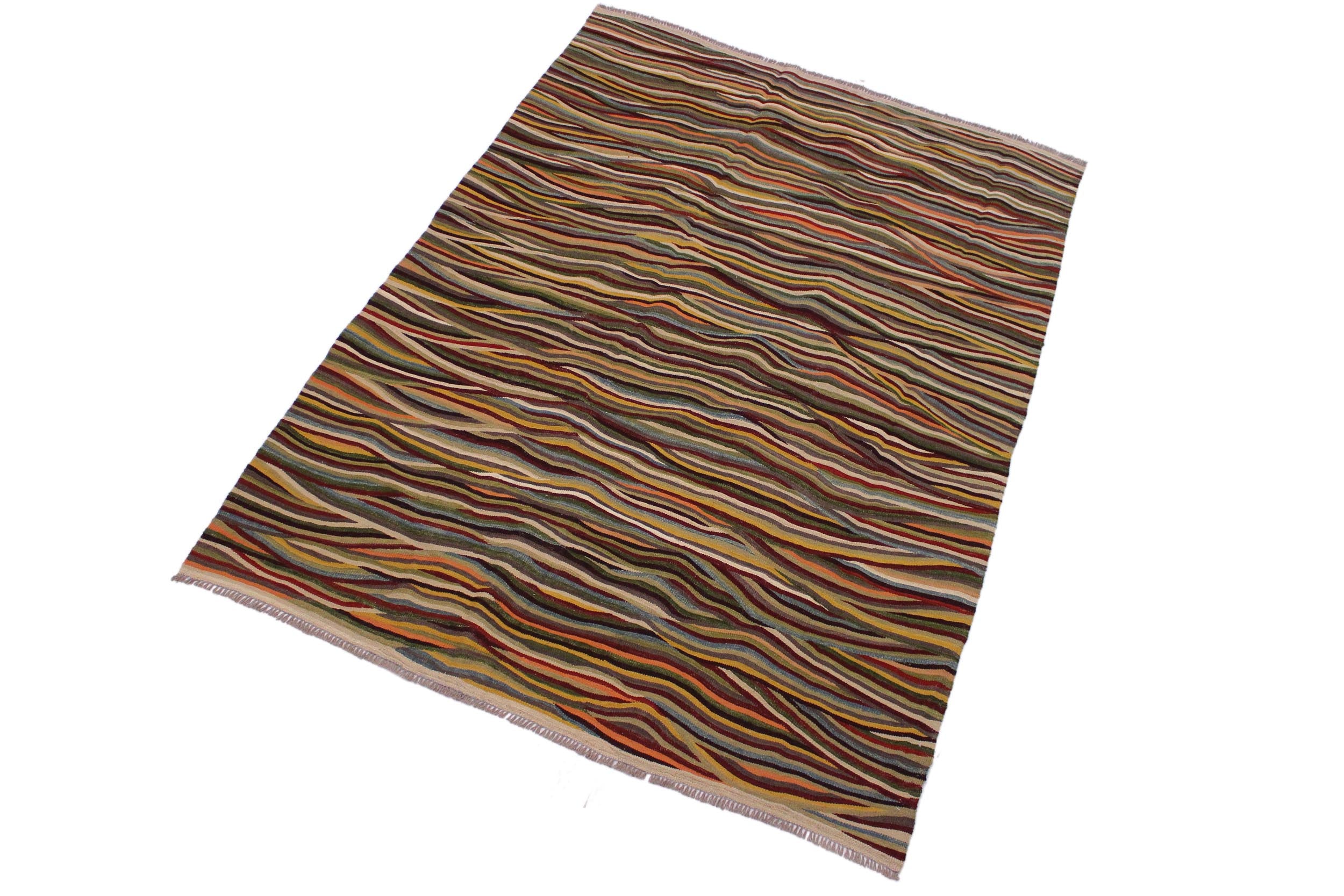 handmade Modern Kilim Beige Blue Hand-Woven RECTANGLE 100% WOOL area rug 6x8