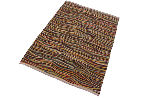 handmade Modern Kilim Beige Blue Hand-Woven RECTANGLE 100% WOOL area rug 6x8