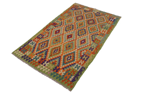 handmade Geometric Kilim Beige Rust Hand-Woven RECTANGLE 100% WOOL area rug 5 x 8
