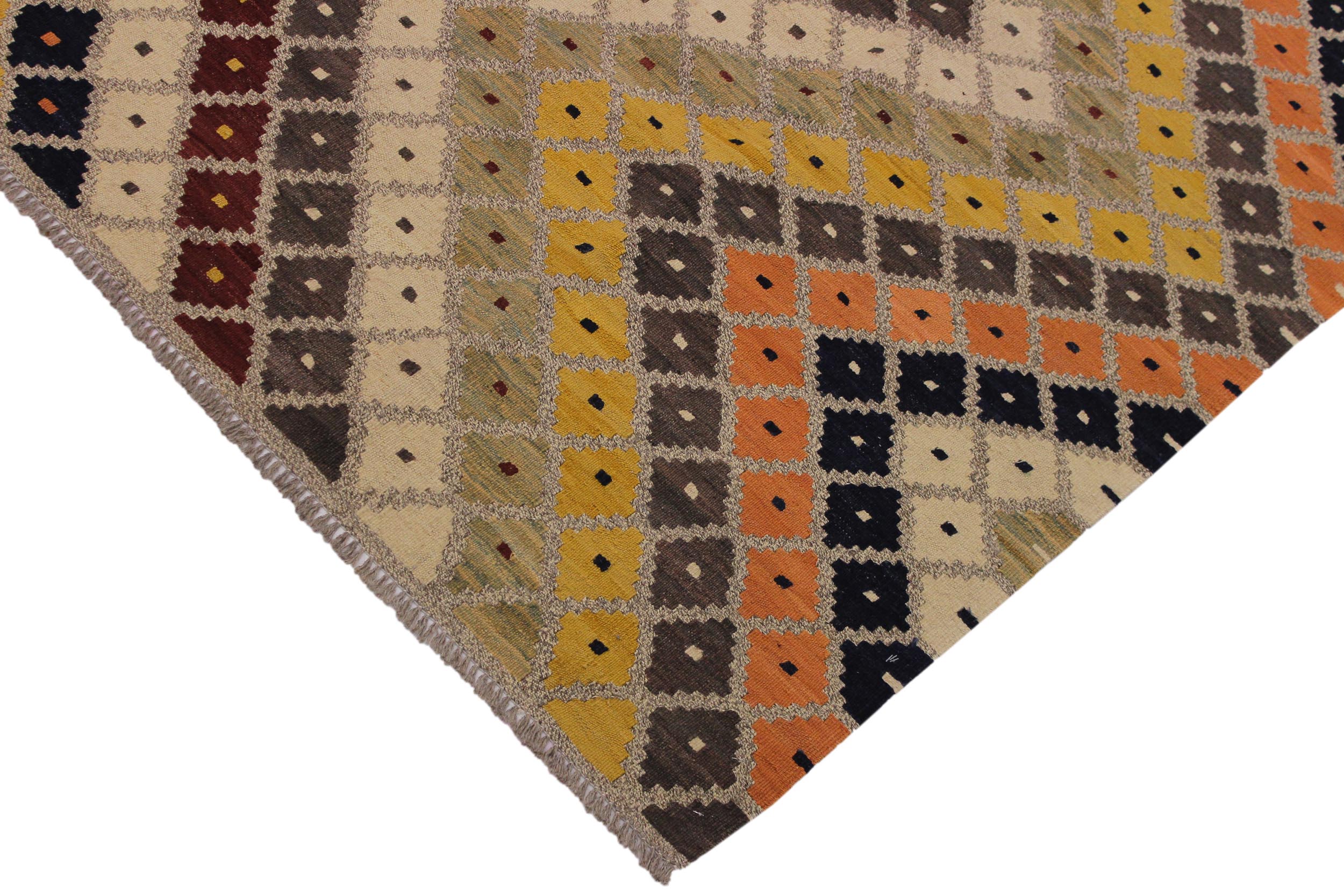 handmade Modern Kilim Gray Beige Hand-Woven RECTANGLE 100% WOOL area rug 5x7