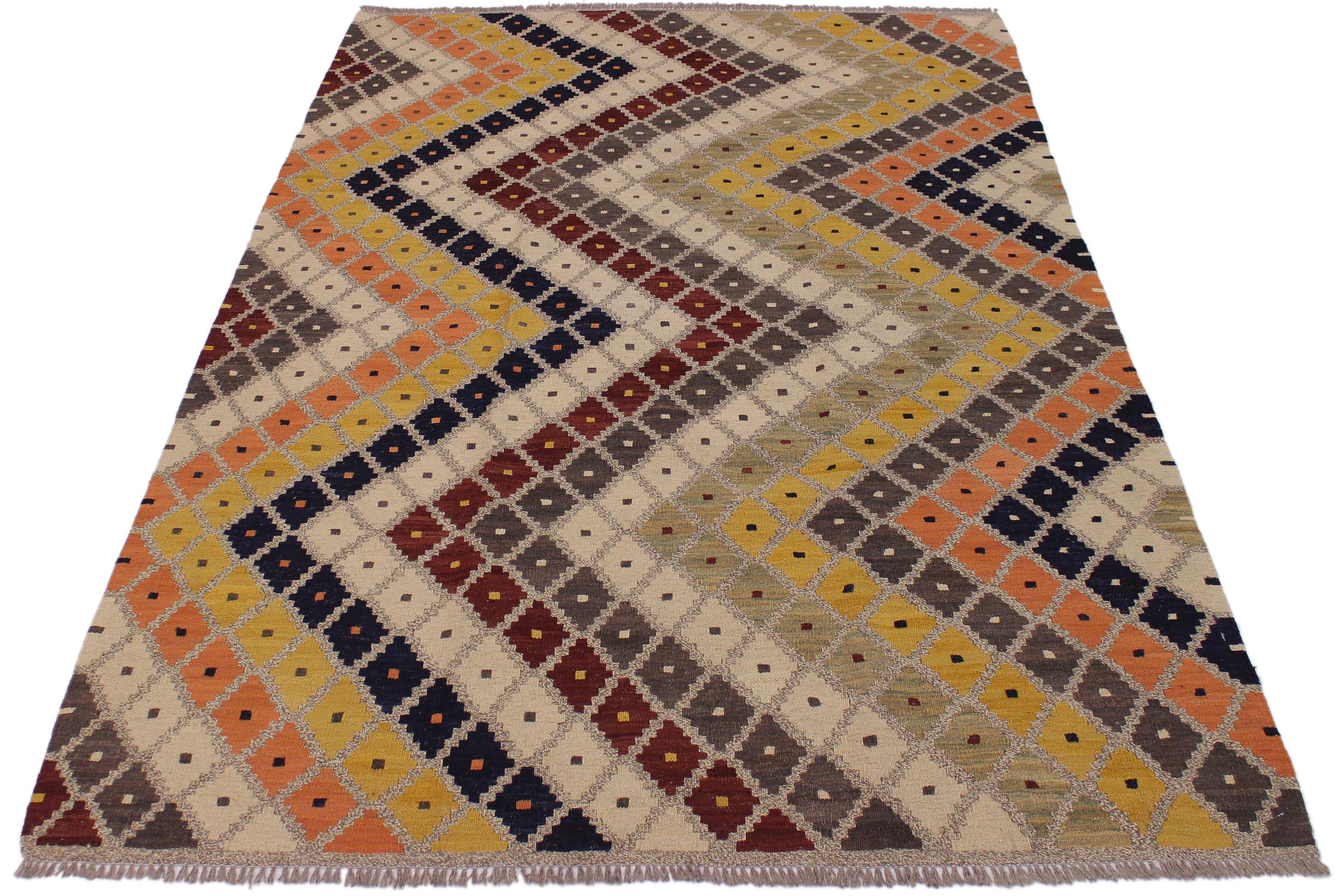handmade Modern Kilim Gray Beige Hand-Woven RECTANGLE 100% WOOL area rug 5x7