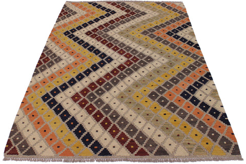 handmade Modern Kilim Gray Beige Hand-Woven RECTANGLE 100% WOOL area rug 5x7