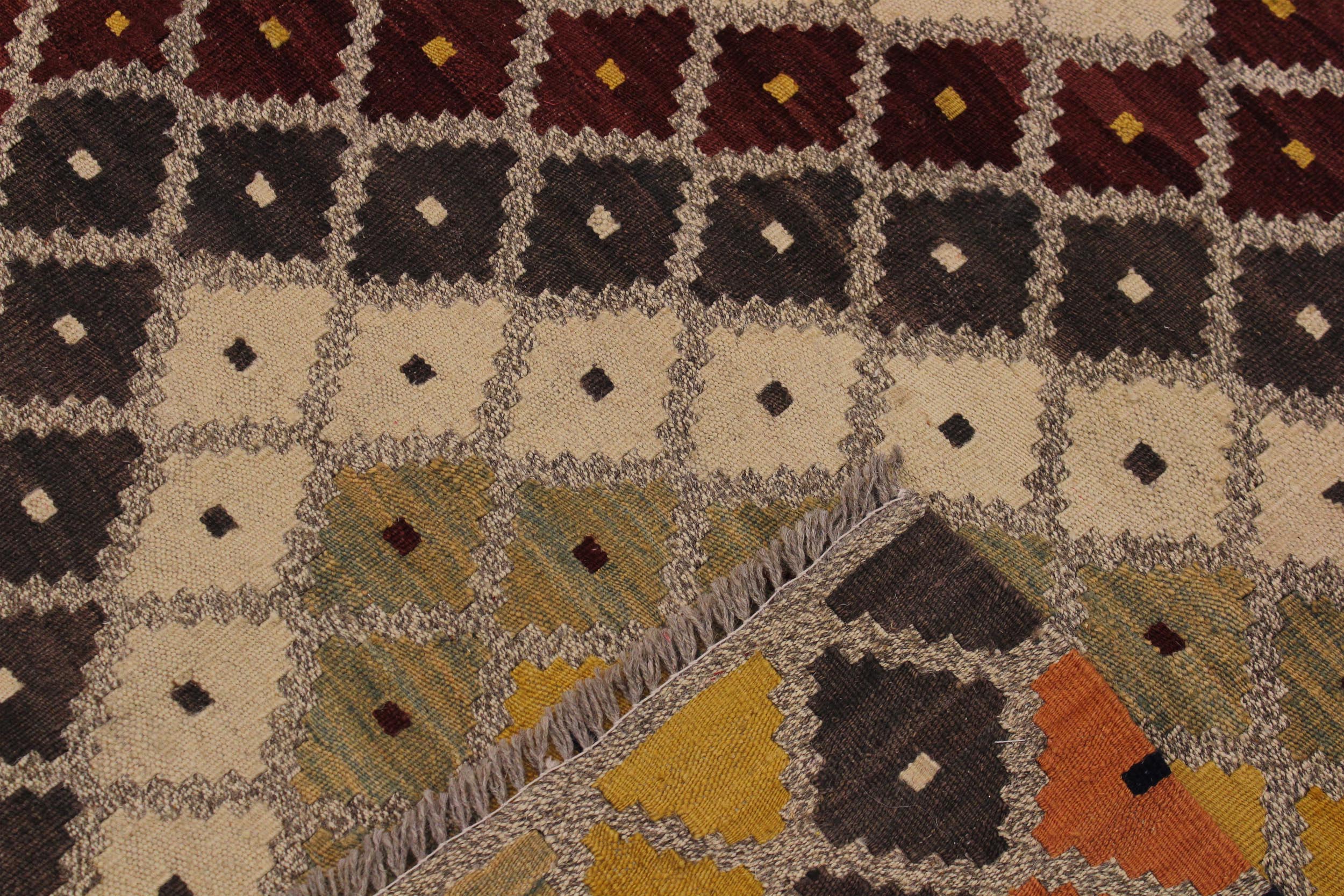 handmade Modern Kilim Gray Beige Hand-Woven RECTANGLE 100% WOOL area rug 5x7