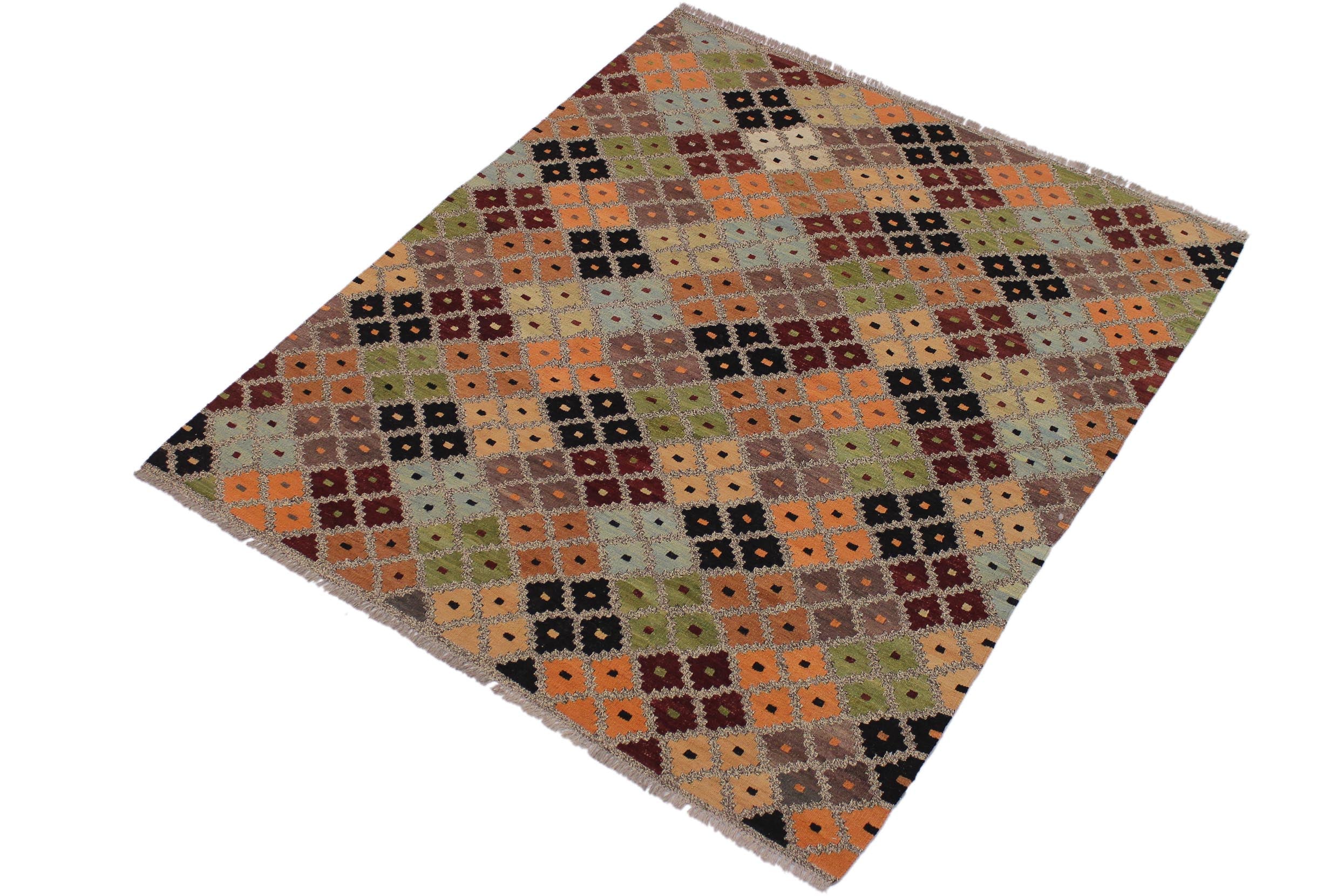 handmade Modern Kilim Gray Black Hand-Woven RECTANGLE 100% WOOL area rug 5 x 6