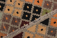 Flat Weave Kilim Antique Navaho Vintage handmade Modern Kilim Gray Black Hand-Woven Rectangle 100% Wool Area Rug 5x6 