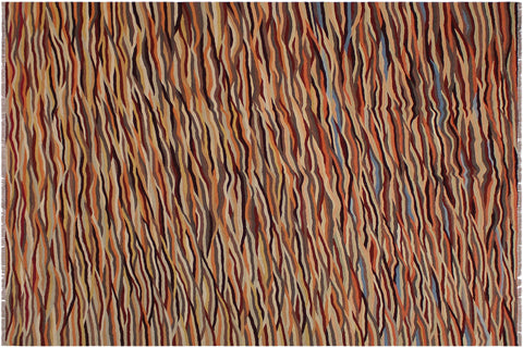 handmade Modern Kilim Beige Red Hand-Woven RECTANGLE 100% WOOL area rug 8x10