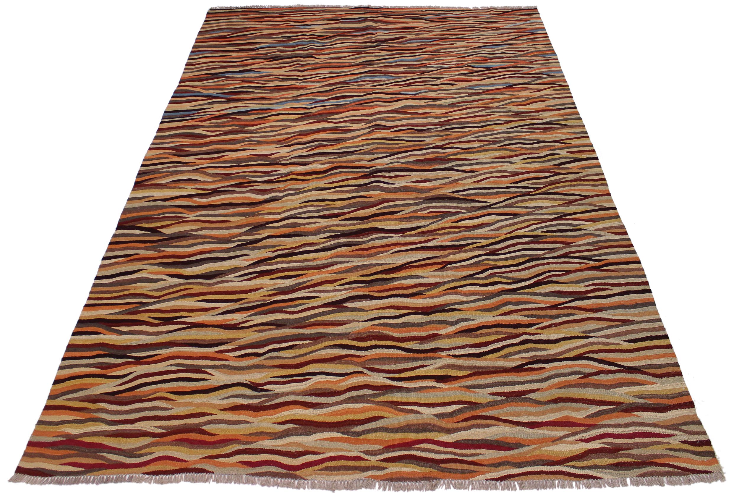 handmade Modern Kilim Beige Red Hand-Woven RECTANGLE 100% WOOL area rug 8x10