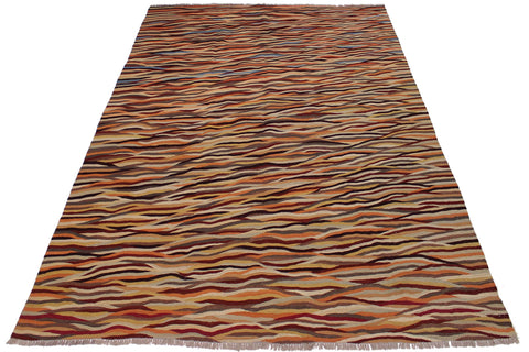 handmade Modern Kilim Beige Red Hand-Woven RECTANGLE 100% WOOL area rug 8x10